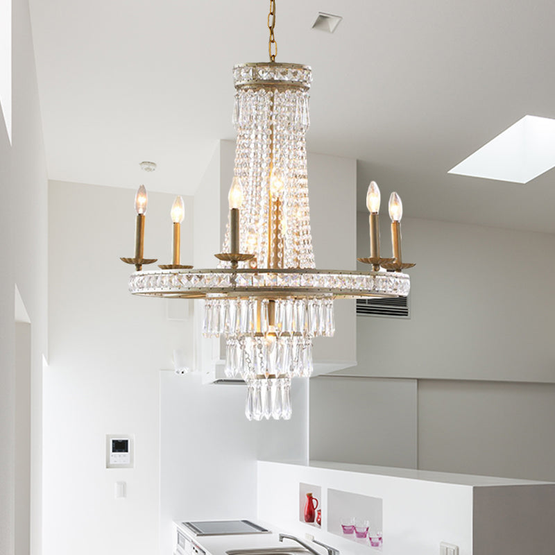 Silver 8/10 Lights Chandelier Countryside Crystal Tiered Ceiling Suspension Lamp for Living Room 8 Silver Clearhalo 'Ceiling Lights' 'Chandeliers' Lighting' options 329100_760176d9-7201-4fea-a341-6af5d83e1249