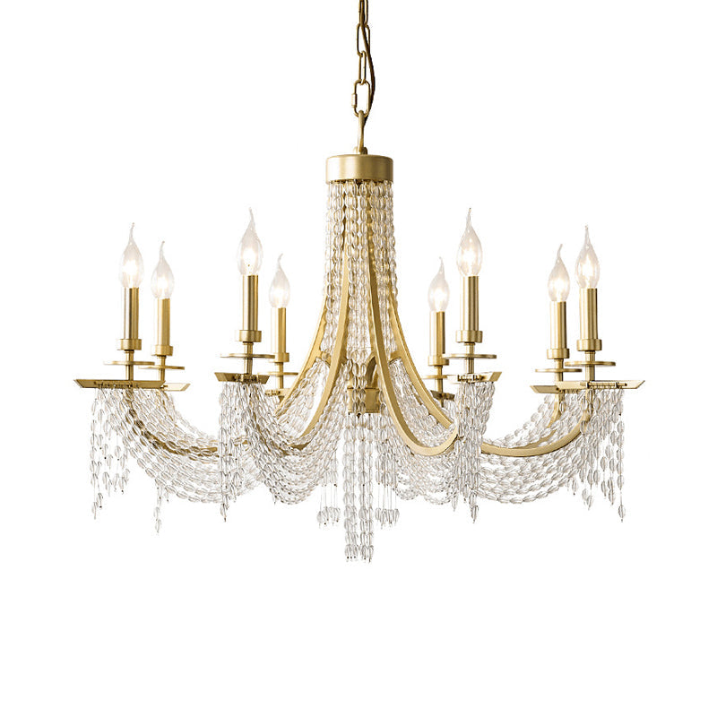 Traditional Candelabra Chandelier Lamp 6/8 Lights Crystal Drop Pendant in Gold for Bedroom Clearhalo 'Ceiling Lights' 'Chandeliers' Lighting' options 329173