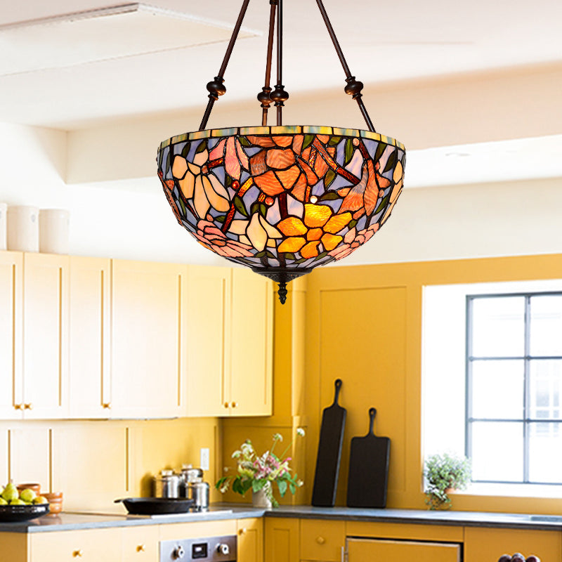 Bowl Cut Glass Chandelier Lighting Mediterranean 2 Lights Red/Yellow/Blue Suspension Lamp for Living Room Clearhalo 'Ceiling Lights' 'Chandeliers' 'Industrial' 'Middle Century Chandeliers' 'Tiffany Chandeliers' 'Tiffany close to ceiling' 'Tiffany' Lighting' 329306
