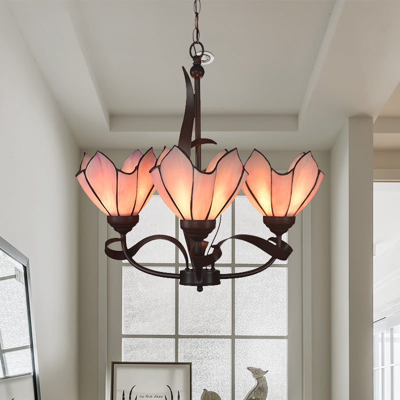 Bronze 3/5 Lights Chandelier Lighting Fixture Baroque Pink/Purple Floral Pendant ,shopify Lamp for Kitchen 3 Pink Clearhalo 'Ceiling Lights' 'Chandeliers' 'Lighting' 330295_cee7ff72-6cae-4e8e-ba69-24595a75c4e3
