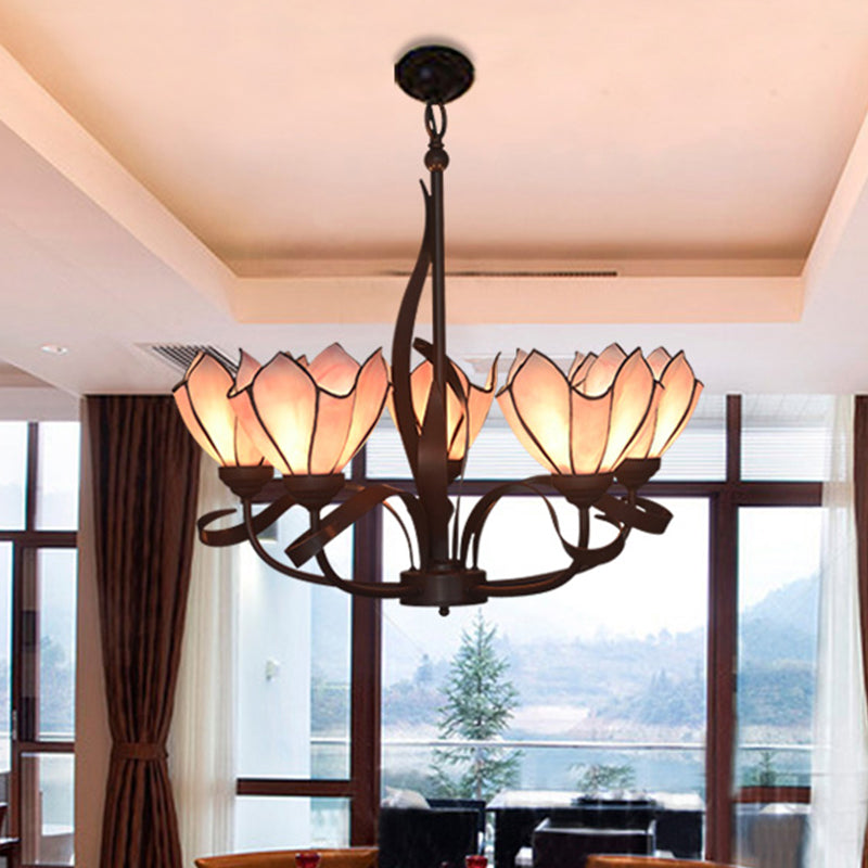Bronze 3/5 Lights Chandelier Lighting Fixture Baroque Pink/Purple Floral Pendant ,shopify Lamp for Kitchen 5 Pink Clearhalo 'Ceiling Lights' 'Chandeliers' 'Lighting' 330300_4974579e-be2a-4403-b9f6-e0607ea420c1