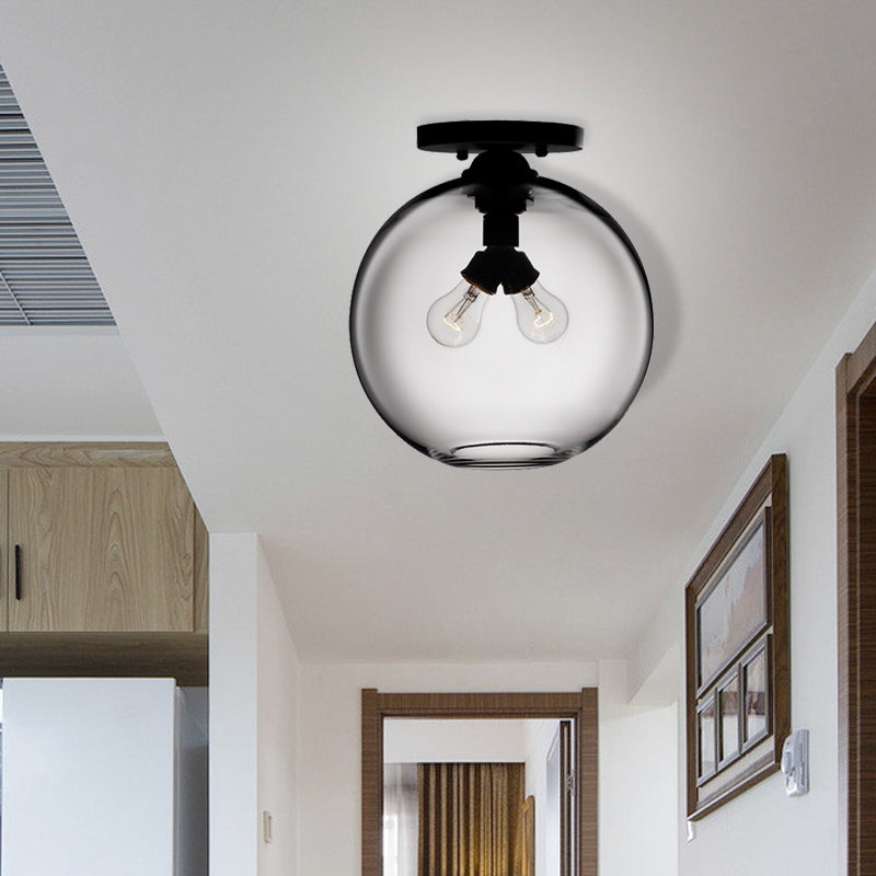 Global Ceiling Mounted Light with Red/Sky Blue/Amber/Dark Smoke/Coffee Glass Shade Modern 2-Head Flushmount Ceiling Lamp Smoke Gray Clearhalo 'Ceiling Lights' 'Close To Ceiling Lights' 'Close to ceiling' 'Flush mount' Lighting' 330440