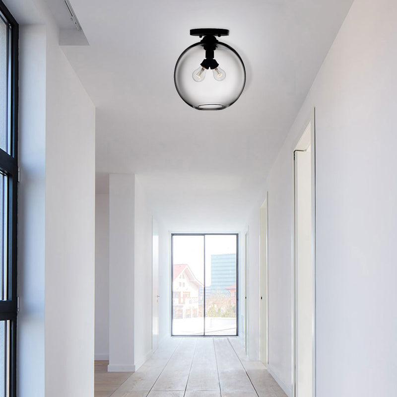 Global Ceiling Mounted Light with Red/Sky Blue/Amber/Dark Smoke/Coffee Glass Shade Modern 2-Head Flushmount Ceiling Lamp Clearhalo 'Ceiling Lights' 'Close To Ceiling Lights' 'Close to ceiling' 'Flush mount' Lighting' 330441