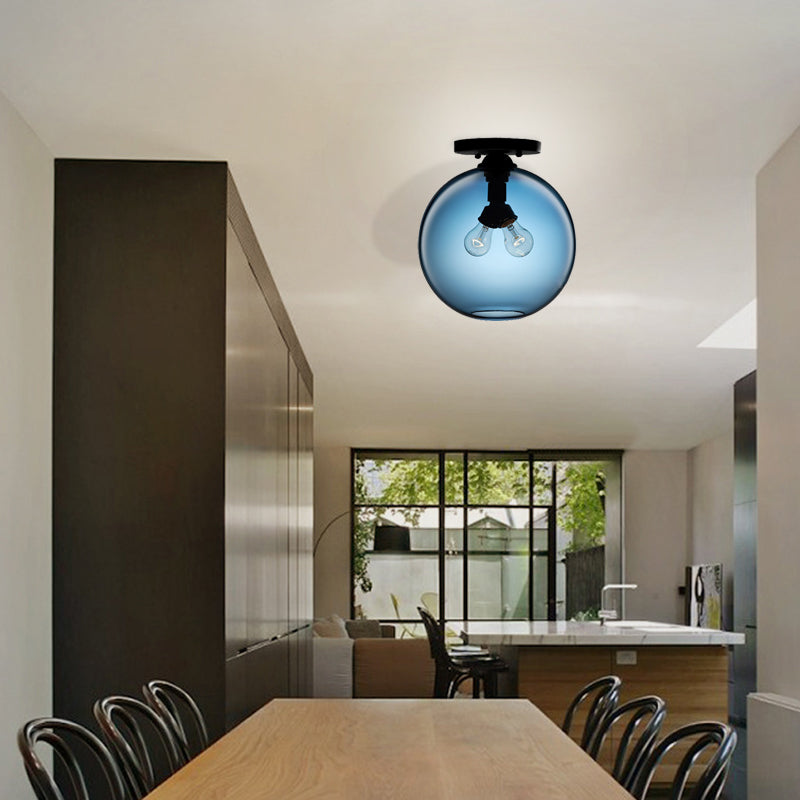 Global Ceiling Mounted Light with Red/Sky Blue/Amber/Dark Smoke/Coffee Glass Shade Modern 2-Head Flushmount Ceiling Lamp Clearhalo 'Ceiling Lights' 'Close To Ceiling Lights' 'Close to ceiling' 'Flush mount' Lighting' 330445