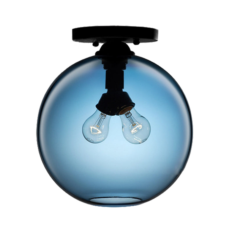 Global Ceiling Mounted Light with Red/Sky Blue/Amber/Dark Smoke/Coffee Glass Shade Modern 2-Head Flushmount Ceiling Lamp Clearhalo 'Ceiling Lights' 'Close To Ceiling Lights' 'Close to ceiling' 'Flush mount' Lighting' 330446