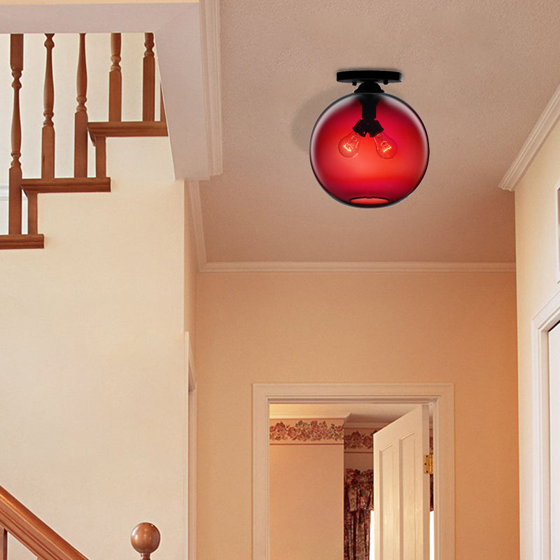 Global Ceiling Mounted Light with Red/Sky Blue/Amber/Dark Smoke/Coffee Glass Shade Modern 2-Head Flushmount Ceiling Lamp Clearhalo 'Ceiling Lights' 'Close To Ceiling Lights' 'Close to ceiling' 'Flush mount' Lighting' 330448