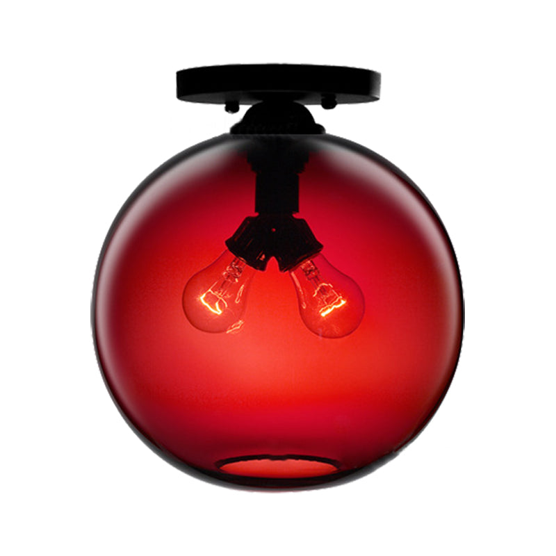 Global Ceiling Mounted Light with Red/Sky Blue/Amber/Dark Smoke/Coffee Glass Shade Modern 2-Head Flushmount Ceiling Lamp Clearhalo 'Ceiling Lights' 'Close To Ceiling Lights' 'Close to ceiling' 'Flush mount' Lighting' 330449
