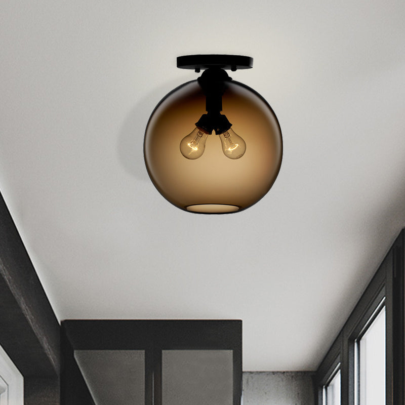 Global Ceiling Mounted Light with Red/Sky Blue/Amber/Dark Smoke/Coffee Glass Shade Modern 2-Head Flushmount Ceiling Lamp Coffee Clearhalo 'Ceiling Lights' 'Close To Ceiling Lights' 'Close to ceiling' 'Flush mount' Lighting' 330453