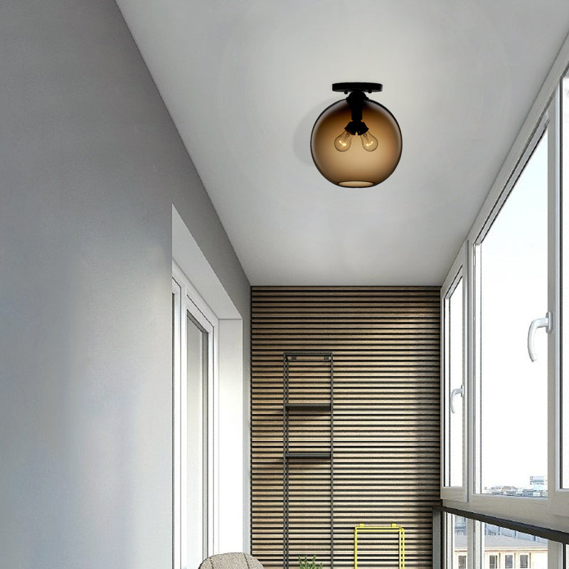 Global Ceiling Mounted Light with Red/Sky Blue/Amber/Dark Smoke/Coffee Glass Shade Modern 2-Head Flushmount Ceiling Lamp Clearhalo 'Ceiling Lights' 'Close To Ceiling Lights' 'Close to ceiling' 'Flush mount' Lighting' 330454