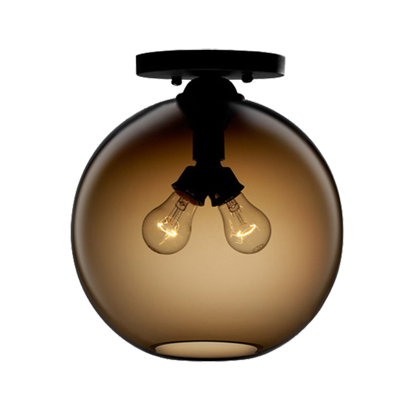 Global Ceiling Mounted Light with Red/Sky Blue/Amber/Dark Smoke/Coffee Glass Shade Modern 2-Head Flushmount Ceiling Lamp Clearhalo 'Ceiling Lights' 'Close To Ceiling Lights' 'Close to ceiling' 'Flush mount' Lighting' 330455