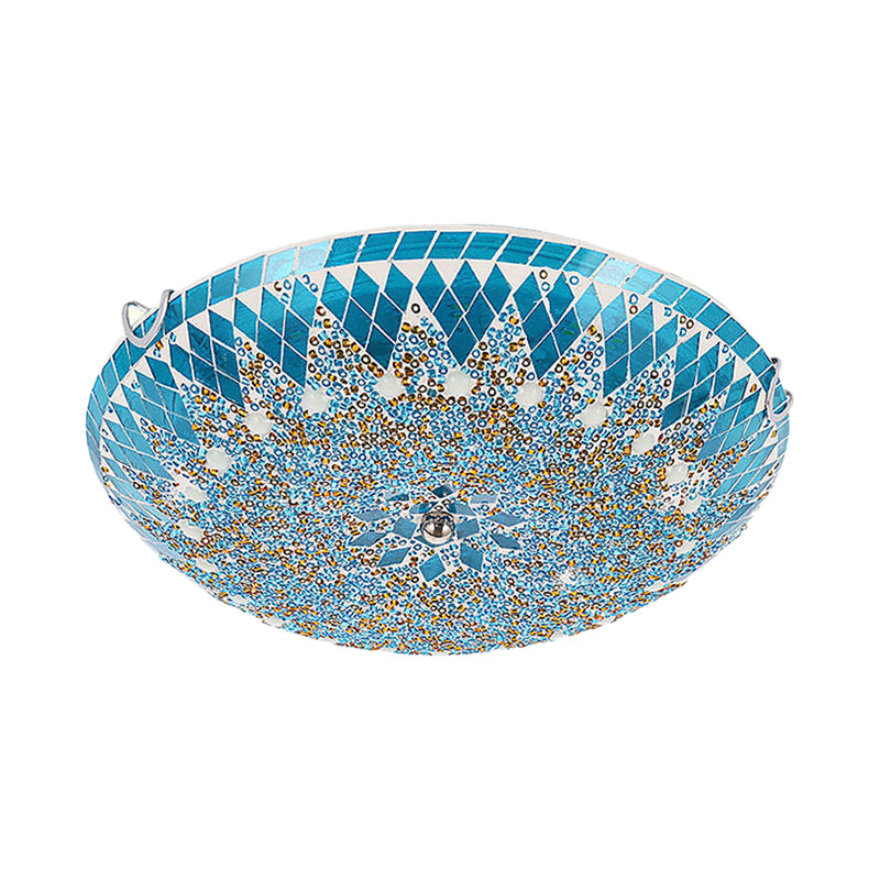 Mediterranean Rhombus Flush Mount Spotlight 12"/16"/19.5" W LED White/Yellow/Blue Cut Glass Flushmount Lighting for Living Room Clearhalo 'Ceiling Lights' 'Close To Ceiling Lights' 'Close to ceiling' 'Flush mount' Lighting' 330725