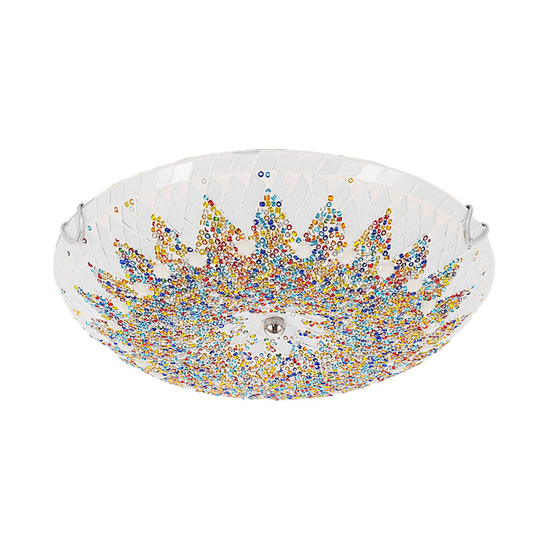Mediterranean Rhombus Flush Mount Spotlight 12"/16"/19.5" W LED White/Yellow/Blue Cut Glass Flushmount Lighting for Living Room Clearhalo 'Ceiling Lights' 'Close To Ceiling Lights' 'Close to ceiling' 'Flush mount' Lighting' 330727