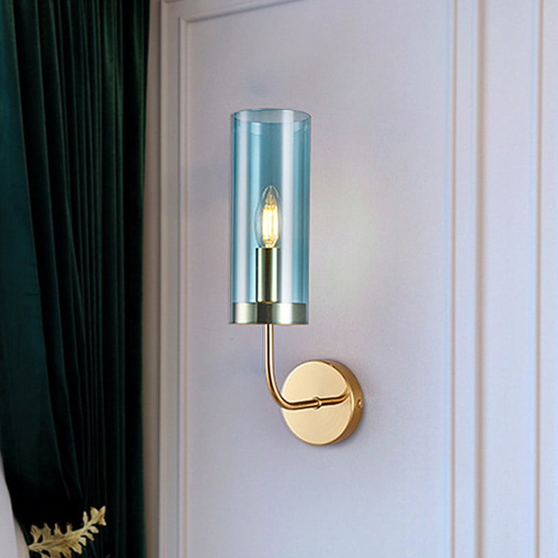Contemporary Tubular Sconce Cognac/Light Blue Glass 1 Head Living Room Wall Mounted Light Fixture Light Blue Clearhalo 'Cast Iron' 'Glass' 'Industrial' 'Modern wall lights' 'Modern' 'Tiffany' 'Traditional wall lights' 'Wall Lamps & Sconces' 'Wall Lights' Lighting' 331025