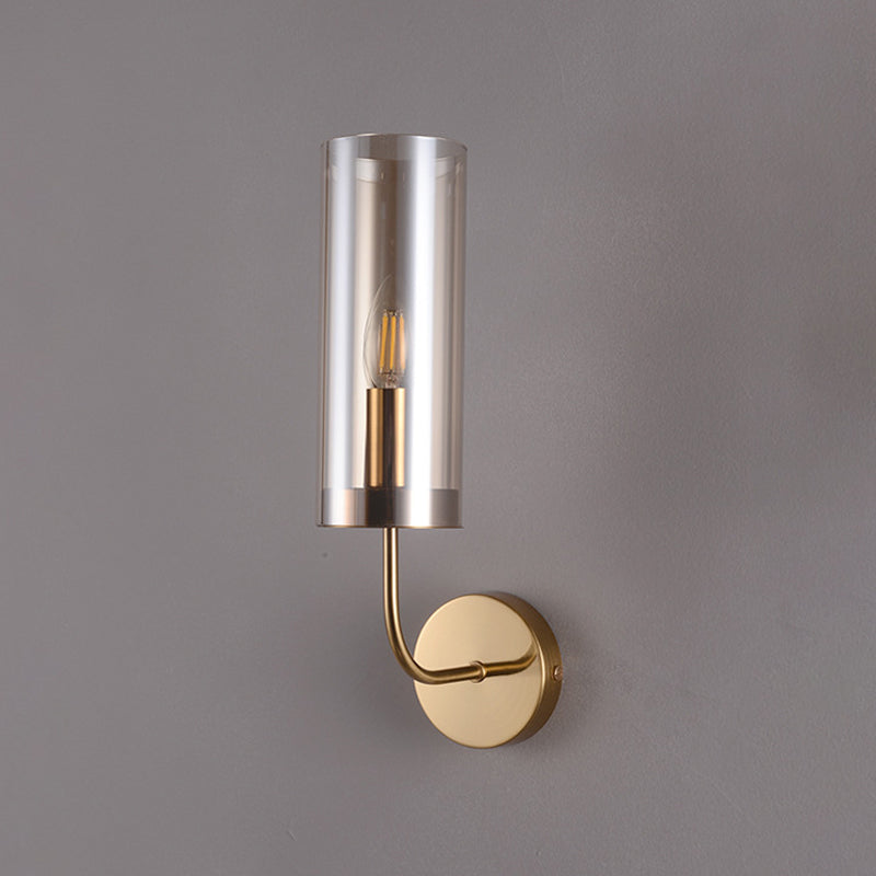 Contemporary Tubular Sconce Cognac/Light Blue Glass 1 Head Living Room Wall Mounted Light Fixture Clearhalo 'Cast Iron' 'Glass' 'Industrial' 'Modern wall lights' 'Modern' 'Tiffany' 'Traditional wall lights' 'Wall Lamps & Sconces' 'Wall Lights' Lighting' 331030