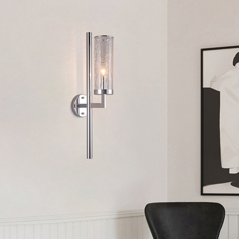Armed Wall Lamp Modern Metal 1 Head Chrome Sconce Light Fixture with Crackle Glass Shade Chrome Clearhalo 'Cast Iron' 'Glass' 'Industrial' 'Modern wall lights' 'Modern' 'Tiffany' 'Traditional wall lights' 'Wall Lamps & Sconces' 'Wall Lights' Lighting' 331044