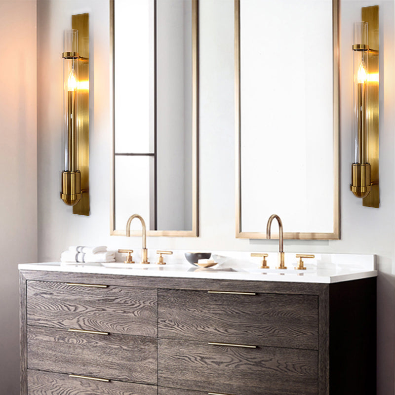 Contemporary 1 Bulb Wall Lighting Gold Tube Sconce Light Fixture with Clear Glass Shade Clearhalo 'Cast Iron' 'Glass' 'Industrial' 'Modern wall lights' 'Modern' 'Tiffany' 'Traditional wall lights' 'Wall Lamps & Sconces' 'Wall Lights' Lighting' 331213