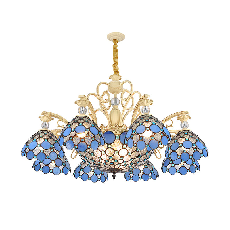 Blue Beaded Chandelier Mediterranean 6/9/11 Lights Stained Art Glass Hanging Pendant Light for Bedroom Clearhalo 'Ceiling Lights' 'Chandeliers' 'Industrial' 'Middle Century Chandeliers' 'Tiffany Chandeliers' 'Tiffany close to ceiling' 'Tiffany' Lighting' 331317
