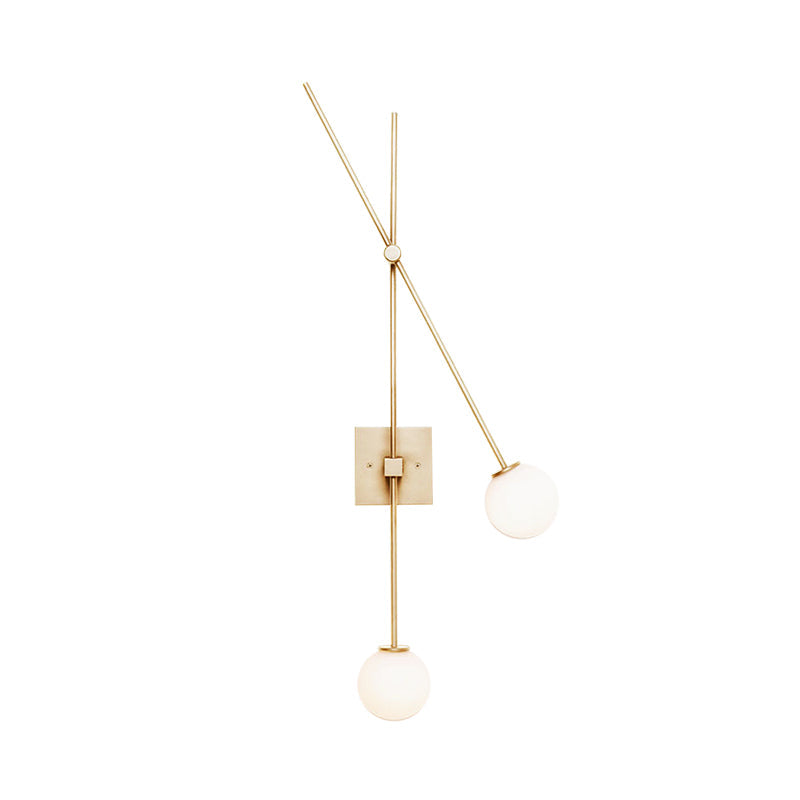 Opal Glass Bubble Wall Lighting Minimalist 2 Bulbs Sconce Light Fixture in Black/Gold with Metal Arm Clearhalo 'Cast Iron' 'Glass' 'Industrial' 'Modern wall lights' 'Modern' 'Tiffany' 'Traditional wall lights' 'Wall Lamps & Sconces' 'Wall Lights' Lighting' 331406