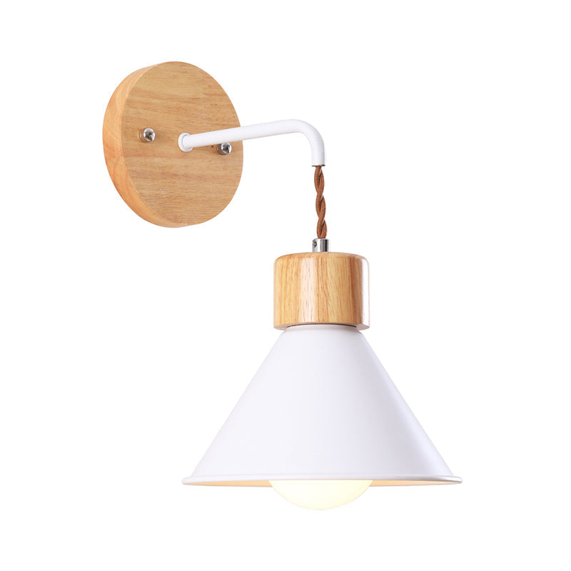 Cone Shade Metallic Wall Sconce Nordic Stylish 1 Light Blue/Pink/White Wall Mount Light with Wooden Cap Clearhalo 'Art deco wall lights' 'Cast Iron' 'Glass' 'Industrial wall lights' 'Industrial' 'Middle century wall lights' 'Modern' 'Rustic wall lights' 'Tiffany' 'Traditional wall lights' 'Wall Lamps & Sconces' 'Wall Lights' Lighting' 331582