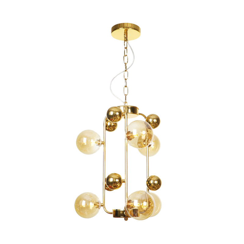 Global Living Room Hanging Lighting Amber/Smoke Gray Glass 10 Lights Contemporary LED Ceiling Chandelier Clearhalo 'Ceiling Lights' 'Chandeliers' 'Glass shade' 'Glass' 'Modern Chandeliers' 'Modern' Lighting' 331651