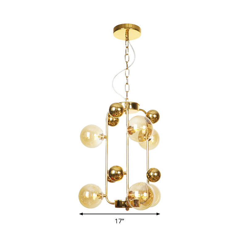 Global Living Room Hanging Lighting Amber/Smoke Gray Glass 10 Lights Contemporary LED Ceiling Chandelier Clearhalo 'Ceiling Lights' 'Chandeliers' 'Glass shade' 'Glass' 'Modern Chandeliers' 'Modern' Lighting' 331652