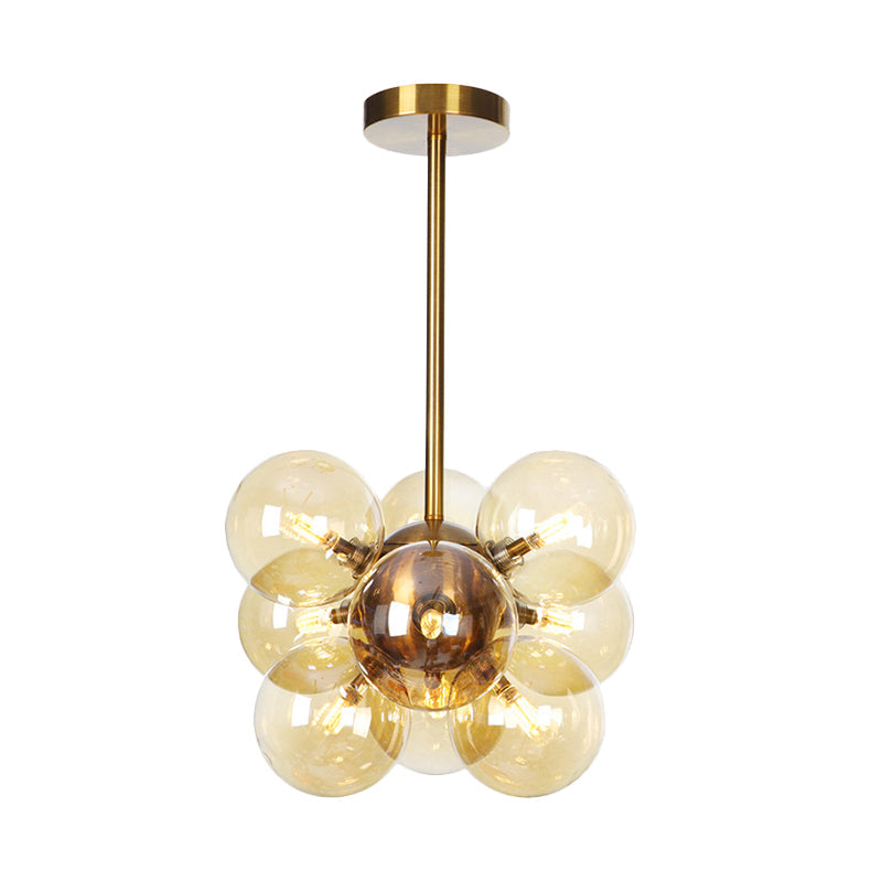Ball LED Chandelier Pendant Lighting Modern Textured White/Amber Glass 9 Heads Dining Room Hanging Ceiling Lamp Clearhalo 'Ceiling Lights' 'Chandeliers' 'Glass shade' 'Glass' 'Modern Chandeliers' 'Modern' Lighting' 331707