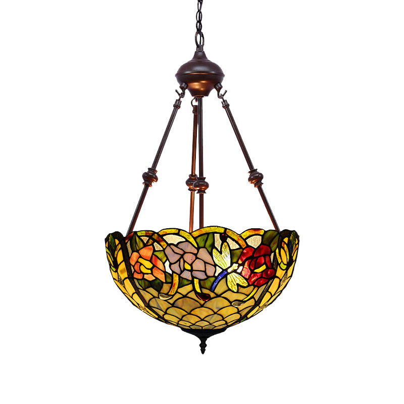 Petal Stained Art Glass Chandelier Light 2 Lights Red/Orange/Green Pendant Lighting Fixture for Bedroom Clearhalo 'Ceiling Lights' 'Chandeliers' 'Industrial' 'Middle Century Chandeliers' 'Tiffany Chandeliers' 'Tiffany close to ceiling' 'Tiffany' Lighting' 331954