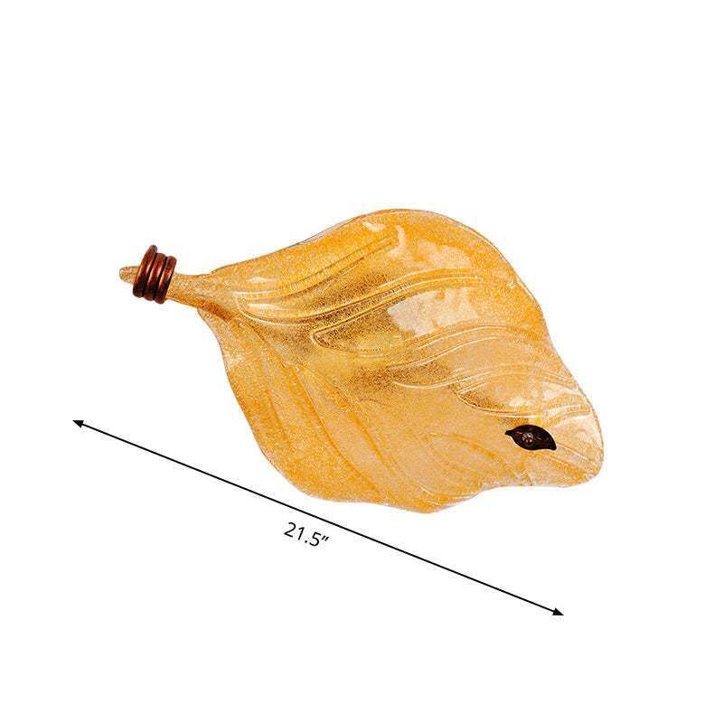 Countryside Leaf Shaped Ceiling Flush Mount Yellow Glass 2 Lights Hallway Flush-Mount Light Fixture Clearhalo 'Ceiling Lights' 'Close To Ceiling Lights' 'Close to ceiling' 'Flush mount' Lighting' 332210