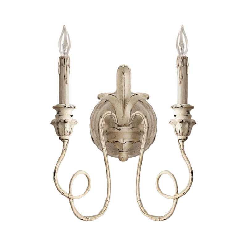 Curvy Bedroom Wall Mounted Lamp Rustic Stylish Wood 2 Lights White/Brown/Distressed White Sconce Light Fixture White Clearhalo 'Wall Lamps & Sconces' 'Wall Lights' Lighting' 332375