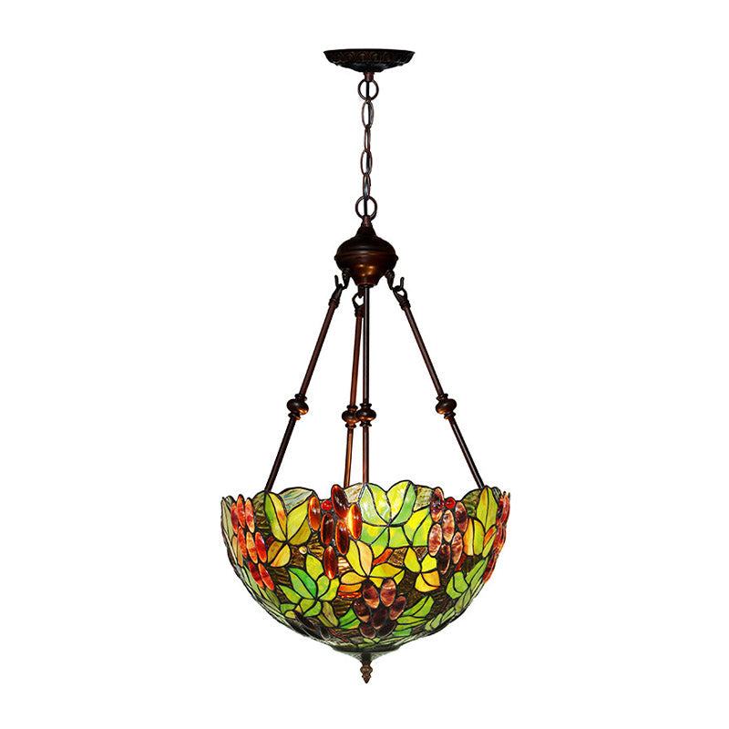 2/3 Lights Chandelier Victorian Green Ceiling Pendant Light with Dome Stained Glass Shade Clearhalo 'Ceiling Lights' 'Chandeliers' 'Industrial' 'Middle Century Chandeliers' 'Tiffany Chandeliers' 'Tiffany close to ceiling' 'Tiffany' Lighting' 332520