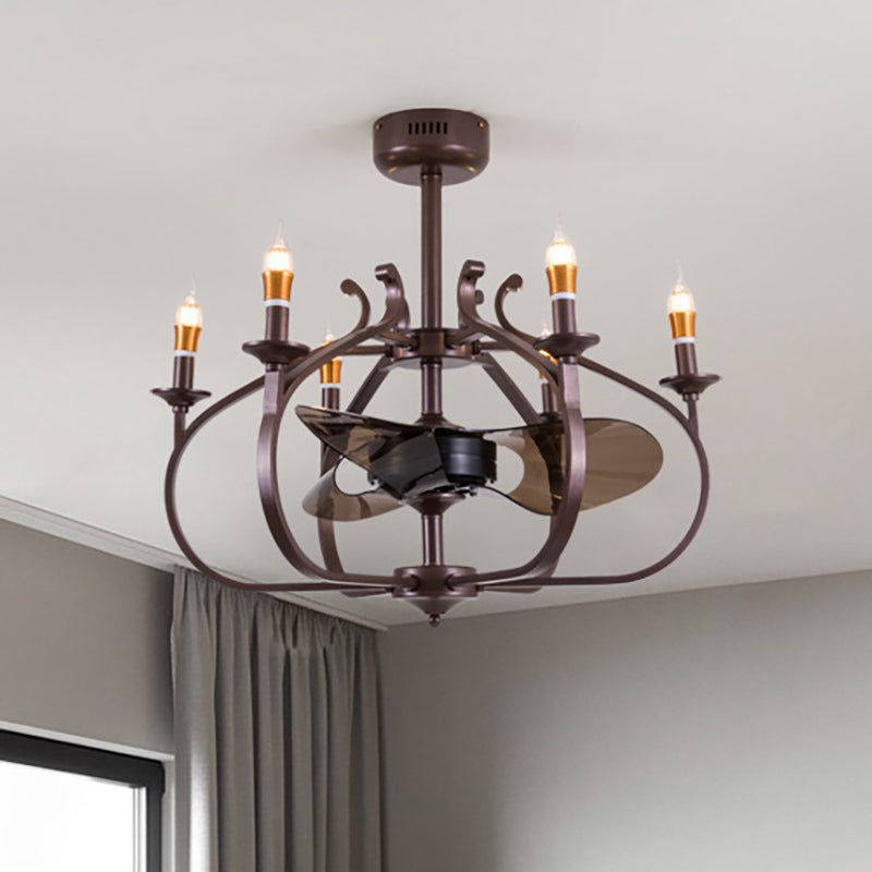 Coffee Caged Chandelier Pendant Light Vintage Style 6 Lights Metal Ceiling Lamp with Candle Design for Dining Room Coffee Clearhalo 'Ceiling Lights' 'Chandeliers' Lighting' options 332846_5db741c0-0ccc-441c-b01e-9ea12874ccd1