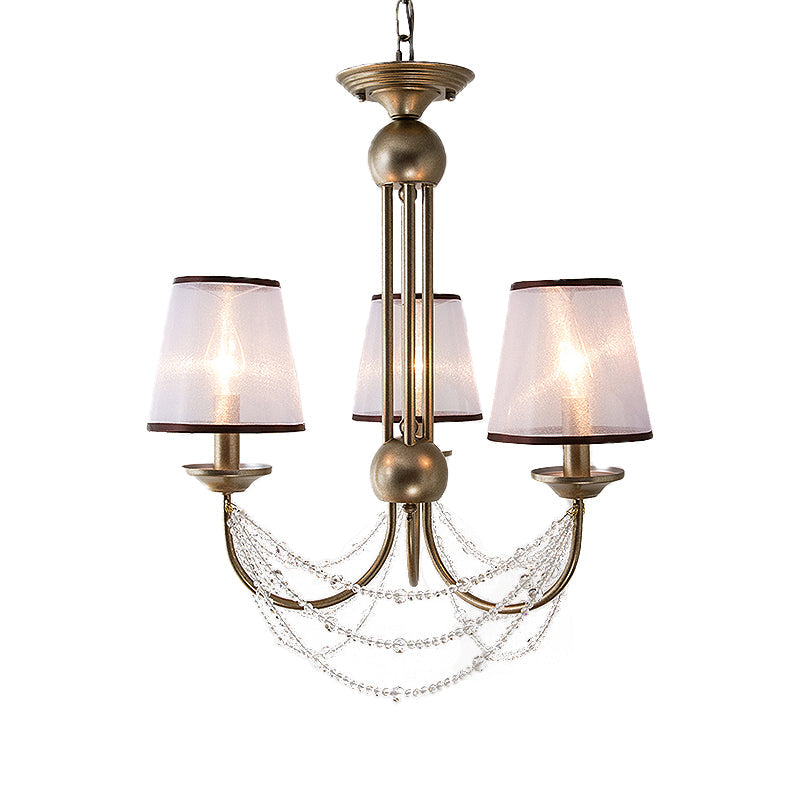 Conical Pendant Chandelier Contemporary Fabric 3/6 Bulbs Brass Hanging Light Fixture with Crystal Bead, 21"/28" Wide Clearhalo 'Ceiling Lights' 'Chandeliers' 'Modern Chandeliers' 'Modern' Lighting' 333092
