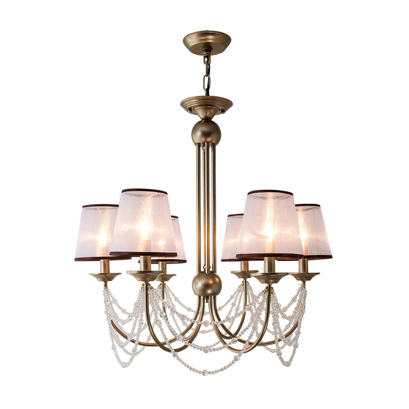 Conical Pendant Chandelier Contemporary Fabric 3/6 Bulbs Brass Hanging Light Fixture with Crystal Bead, 21"/28" Wide Clearhalo 'Ceiling Lights' 'Chandeliers' 'Modern Chandeliers' 'Modern' Lighting' 333097