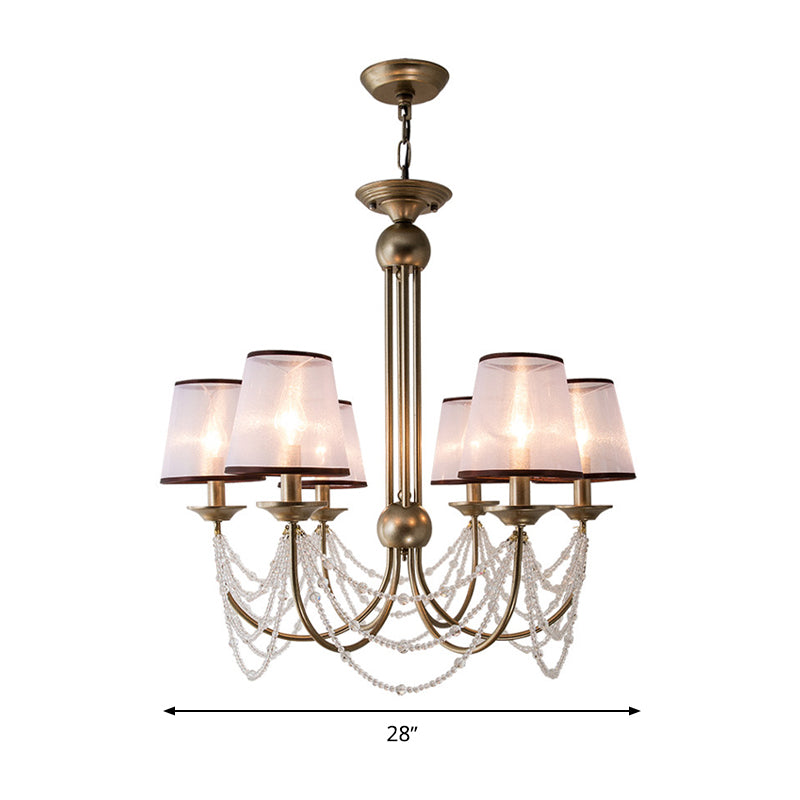 Conical Pendant Chandelier Contemporary Fabric 3/6 Bulbs Brass Hanging Light Fixture with Crystal Bead, 21"/28" Wide Clearhalo 'Ceiling Lights' 'Chandeliers' 'Modern Chandeliers' 'Modern' Lighting' 333098