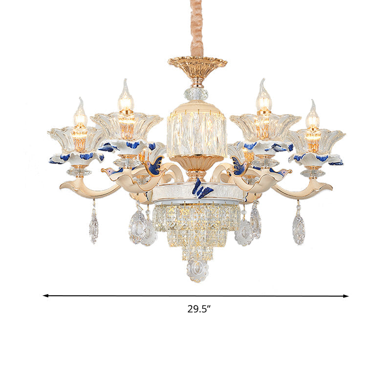 6 Heads Dining Room Chandelier Lamp Tradition Gold Hanging Light Fixture with Flared Clear Glass Shade Clearhalo 'Ceiling Lights' 'Chandeliers' Lighting' options 333241