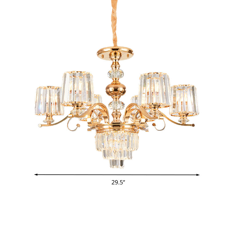 Contemporary 6/8 Bulbs Hanging Chandelier Gold Tapered Ceiling Pendant Light with Crystal Shade Clearhalo 'Ceiling Lights' 'Chandeliers' 'Modern Chandeliers' 'Modern' Lighting' 333299