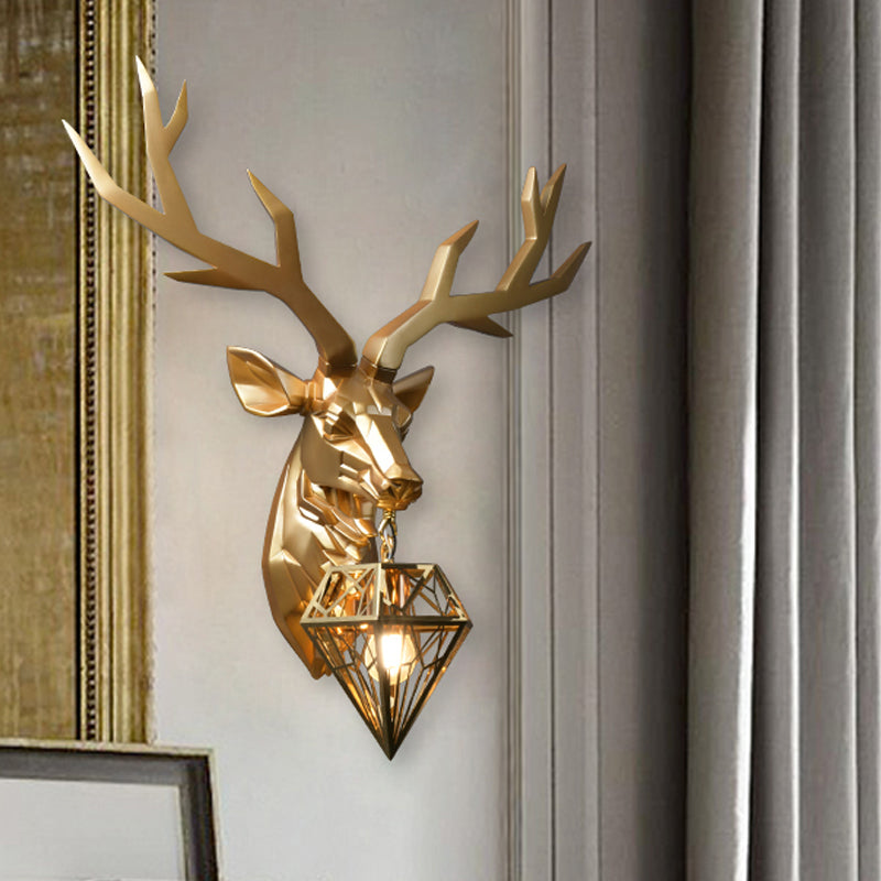 Elk Resin Wall Mounted Lamp Loft Style 1 Head Black/White/Gold Sconce Light with Diamond Cage Shade, 14.5"/19.5" W Clearhalo 'Wall Lamps & Sconces' 'Wall Lights' Lighting' 333320