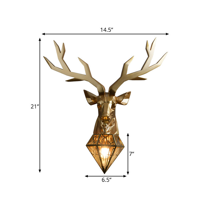 Elk Resin Wall Mounted Lamp Loft Style 1 Head Black/White/Gold Sconce Light with Diamond Cage Shade, 14.5"/19.5" W Clearhalo 'Wall Lamps & Sconces' 'Wall Lights' Lighting' 333323
