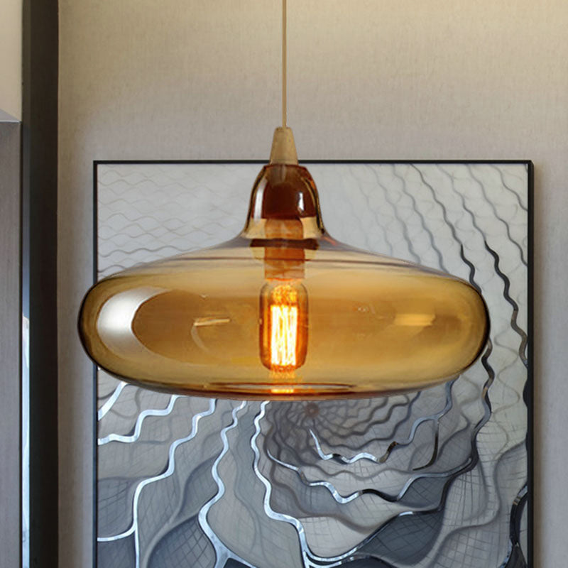 Global/Gourd/Ellipse Pendant Light Contemporary Smoky/Amber/White Glass 1 Light Dining Room Hanging Ceiling Lamp Clearhalo 'Ceiling Lights' 'Glass shade' 'Glass' 'Modern Pendants' 'Modern' 'Pendant Lights' 'Pendants' Lighting' 33333
