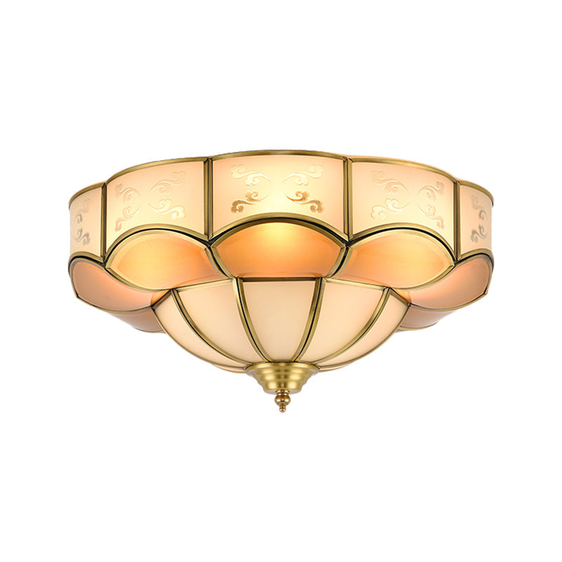 Bloom Indoor Flush Mount Lamp Vintage Curved Frosted Glass Panel 3/4/6 Lights Brass Flush Light Fixture Clearhalo 'Ceiling Lights' 'Close To Ceiling Lights' 'Close to ceiling' 'Flush mount' Lighting' 333457