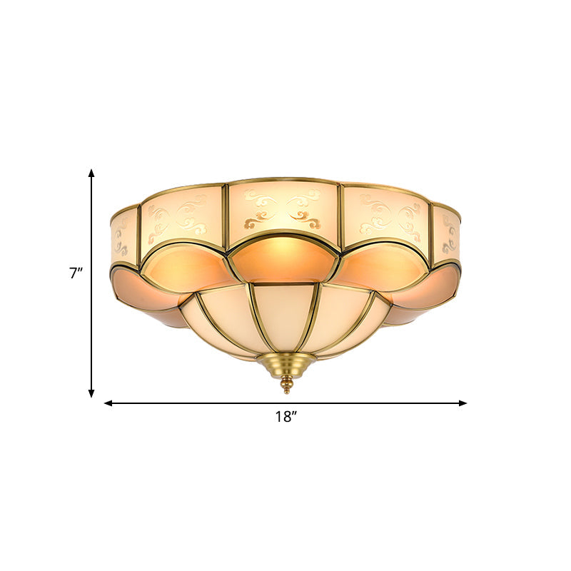 Bloom Indoor Flush Mount Lamp Vintage Curved Frosted Glass Panel 3/4/6 Lights Brass Flush Light Fixture Clearhalo 'Ceiling Lights' 'Close To Ceiling Lights' 'Close to ceiling' 'Flush mount' Lighting' 333458