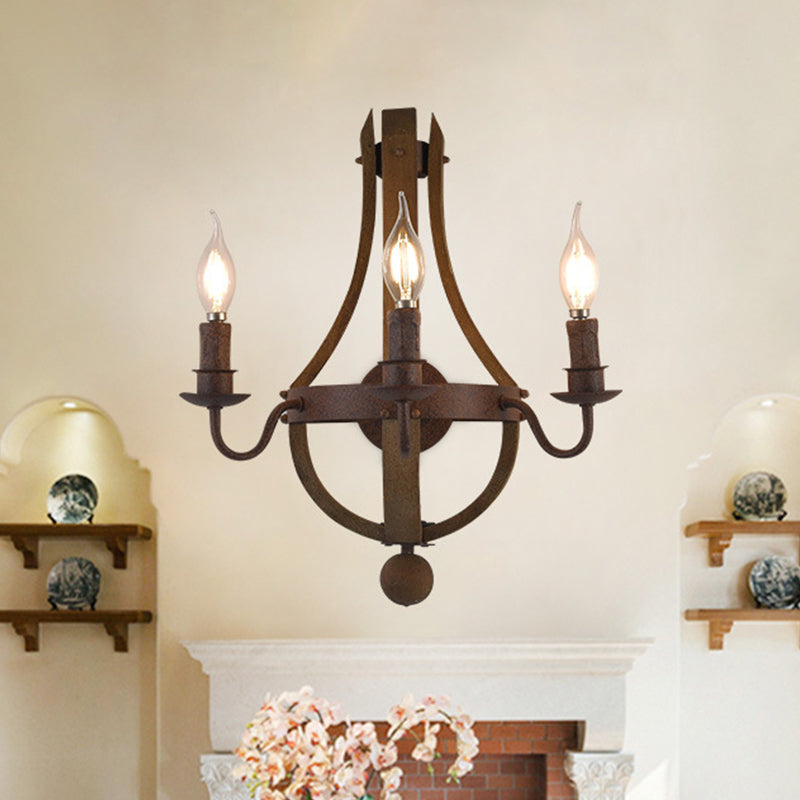 8"/11.5"/15" Wide Candle Metal Sconce Light Country 1/2/3 Lights Dining Room Wall Lighting Fixture in Rust 3.0 Rust Clearhalo 'Wall Lamps & Sconces' 'Wall Lights' Lighting' 335777