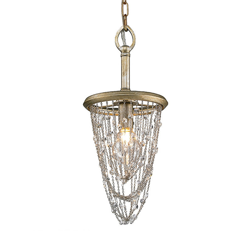 1 Light Round Pendant Lighting Traditional Brown Crystal Hanging Light Fixture for Corridor Clearhalo 'Ceiling Lights' 'Pendant Lights' 'Pendants' Lighting' 335791