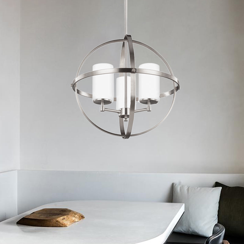 Cylinder Dining Room Ceiling Chandelier Traditional Metal 3/5/9 Lights Silver Hanging Fixture with Cage Clearhalo 'Ceiling Lights' 'Chandeliers' Lighting' options 335933