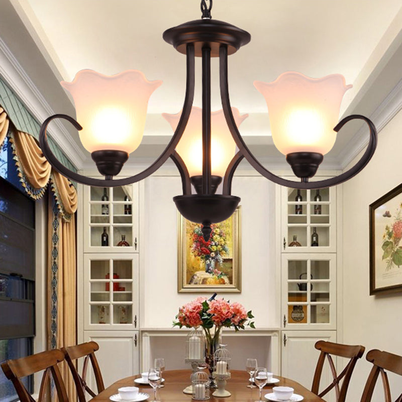 3/6/8 Bulbs Bell Chandelier Light Traditional Black Frosted Glass Hanging Ceiling Fixture for Living Room 3 Black Clearhalo 'Ceiling Lights' 'Chandeliers' Lighting' options 335977_813a23e4-90cb-4d14-ae72-b60cd72a15cf