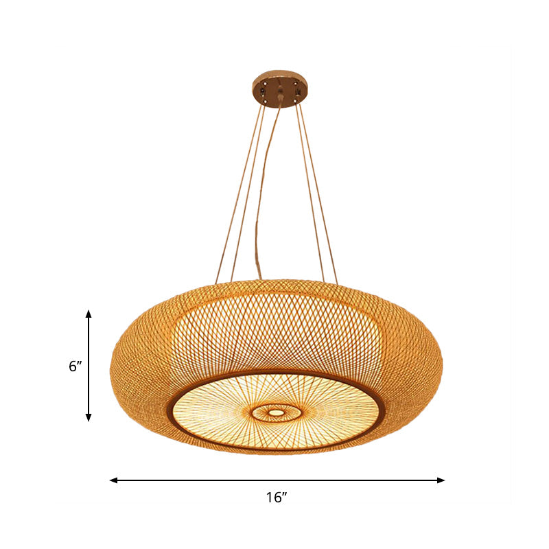 Curved Drum Pendant Lighting Tradition Bamboo 2/3 Bulbs 18"/23.5" Wide Wood Ceiling Hanging Light Clearhalo 'Ceiling Lights' 'Modern Pendants' 'Modern' 'Pendant Lights' 'Pendants' Lighting' 336086