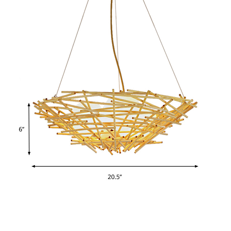 Birdnest Suspension Pendant Contemporary Wood 1 Bulb Beige Hanging Light Kit, 16.5"/24.5" Wide Clearhalo 'Ceiling Lights' 'Chandeliers' Lighting' options 337366