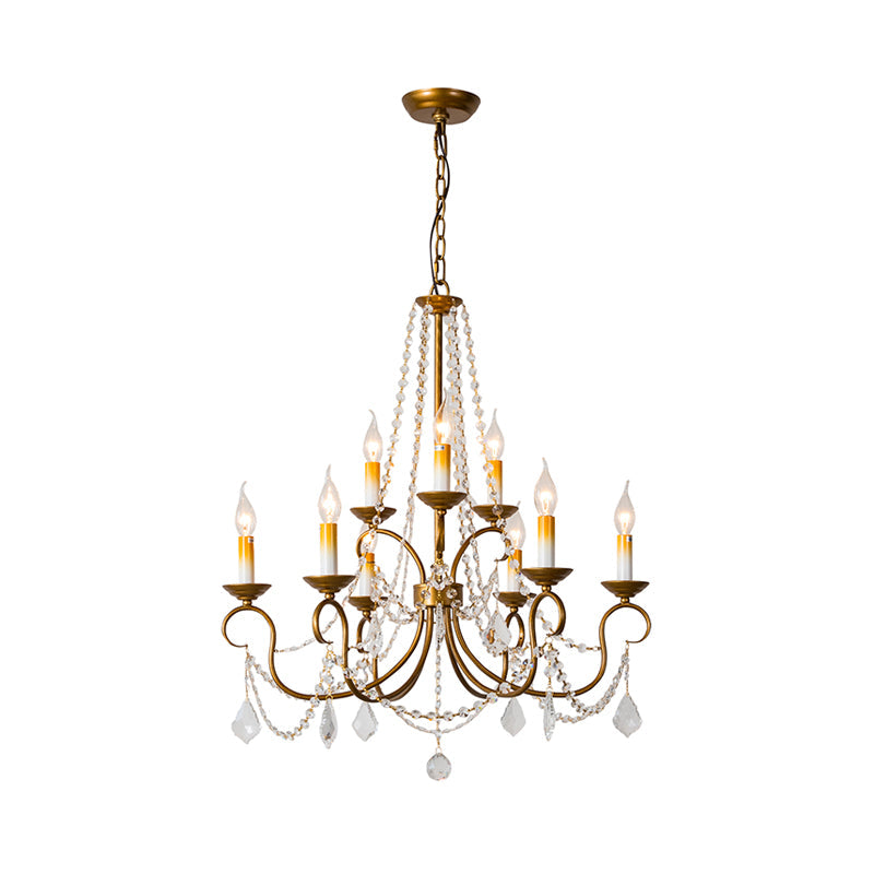 Candelabra Bedroom Chandelier Pendant Light Rustic Crystal 6/9 Lights Brass Down Lighting Clearhalo 'Ceiling Lights' 'Chandeliers' Lighting' options 337388