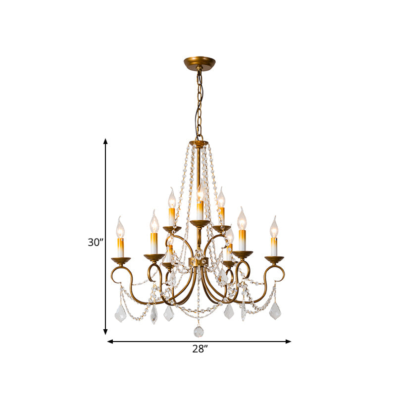 Candelabra Bedroom Chandelier Pendant Light Rustic Crystal 6/9 Lights Brass Down Lighting Clearhalo 'Ceiling Lights' 'Chandeliers' Lighting' options 337389