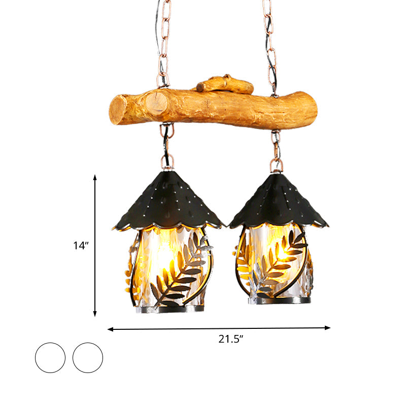 3 Lights Restaurant Island Lighting Idea Farmhouse Black Hanging Lamp with Cylinder White Fabric/Clear Glass Shade Clearhalo 'Ceiling Lights' 'Island Lights' Lighting' 337632